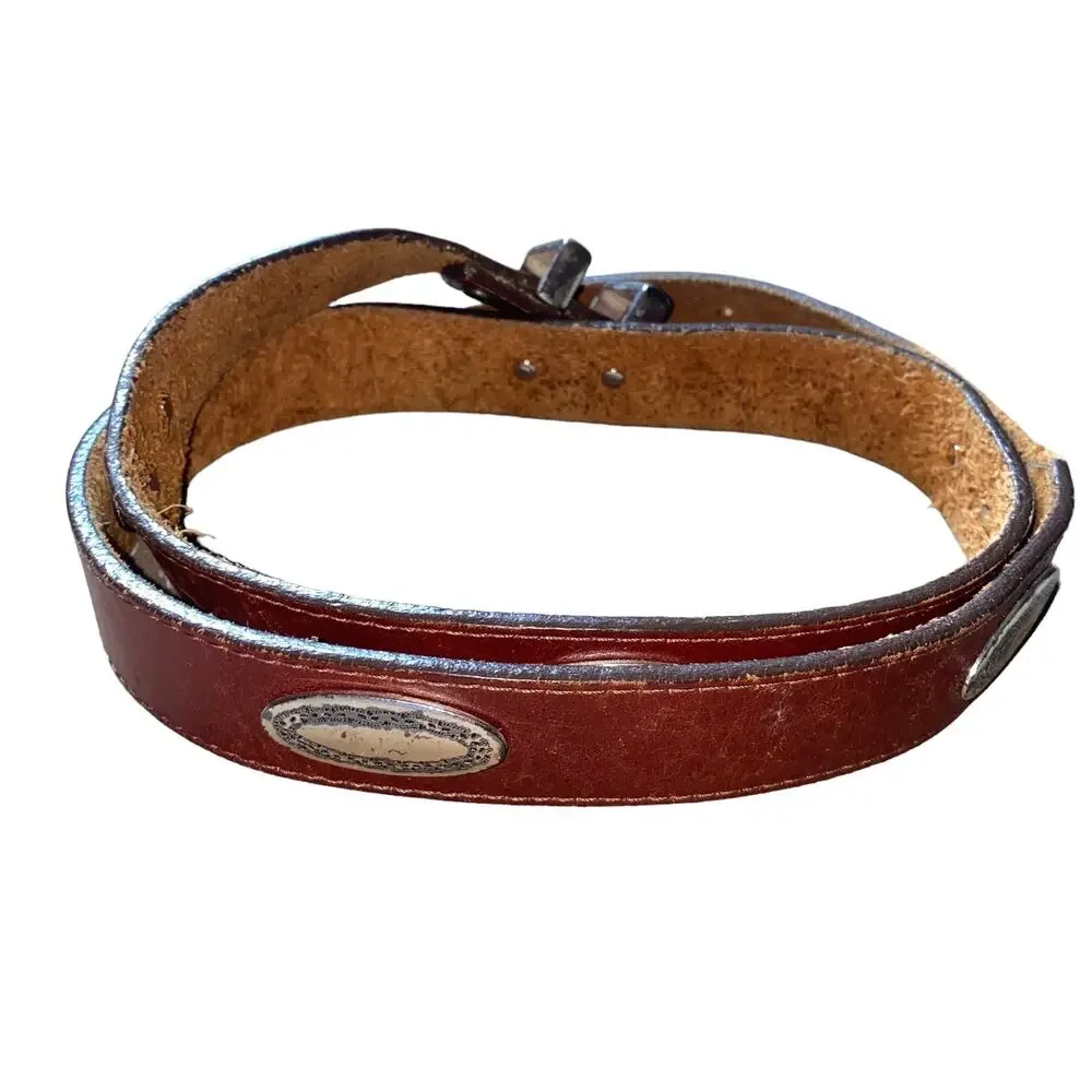 Vintage Genuine Leather Country Concho Western Brown Belt Silver 46